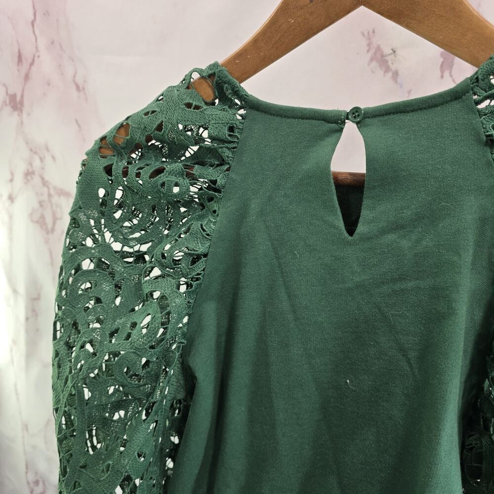 Anthropologie Top Womens XS Green Lace Crop Elastic Crochet Dolan Knit Puff - Picture 6 of 9